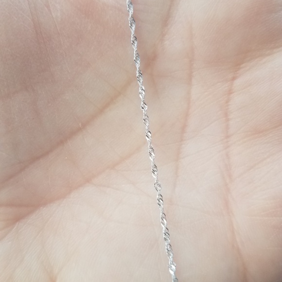 14k White Gold Solid 1mm Singapore Chain Necklace - Picture 3 of 8